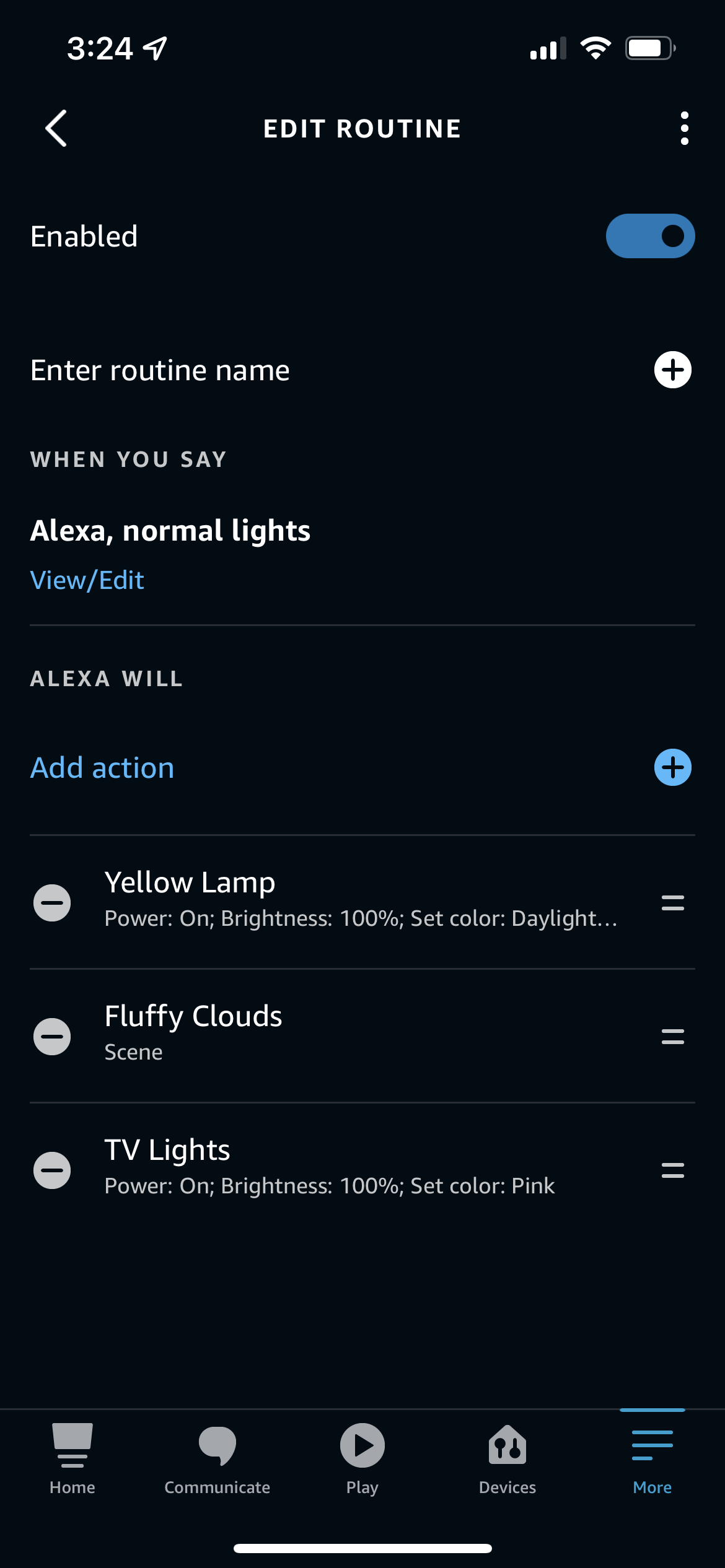 Una rutina en la aplicación Amazon Alexa